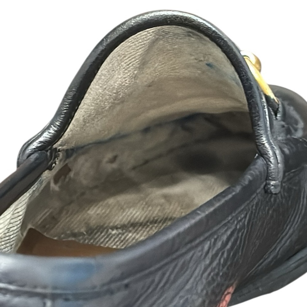 Gucci vintage MEN'S HORSEBIT 1953 LOAFERS Black Leather with Gold Detail Sz 9 - Picture 7 of 11